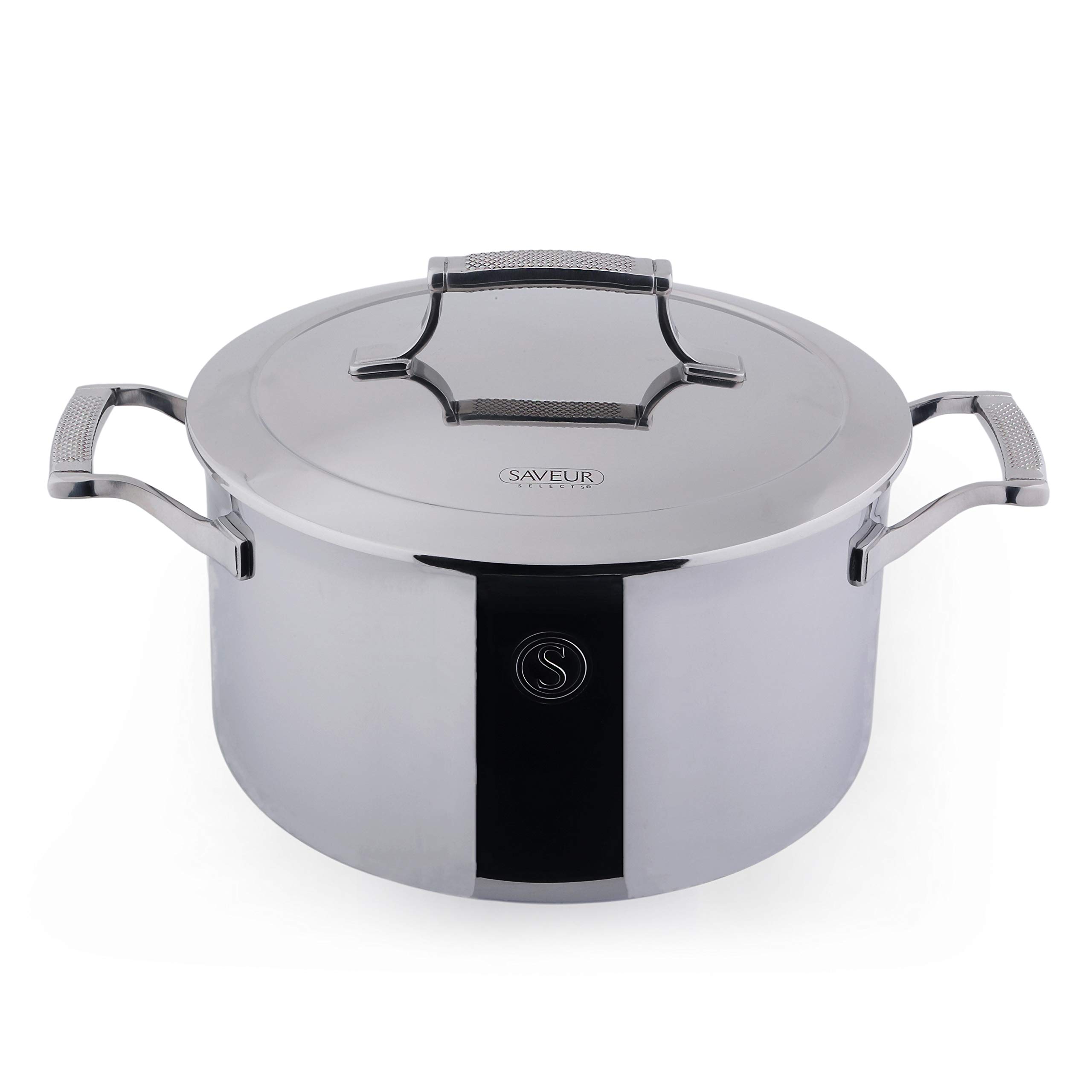 SAVEUR SELECTS Tri-ply Stainless Steel 6-Quart Stock Pot with Lid, Induction-ready, Dishwasher Safe, Voyage Series