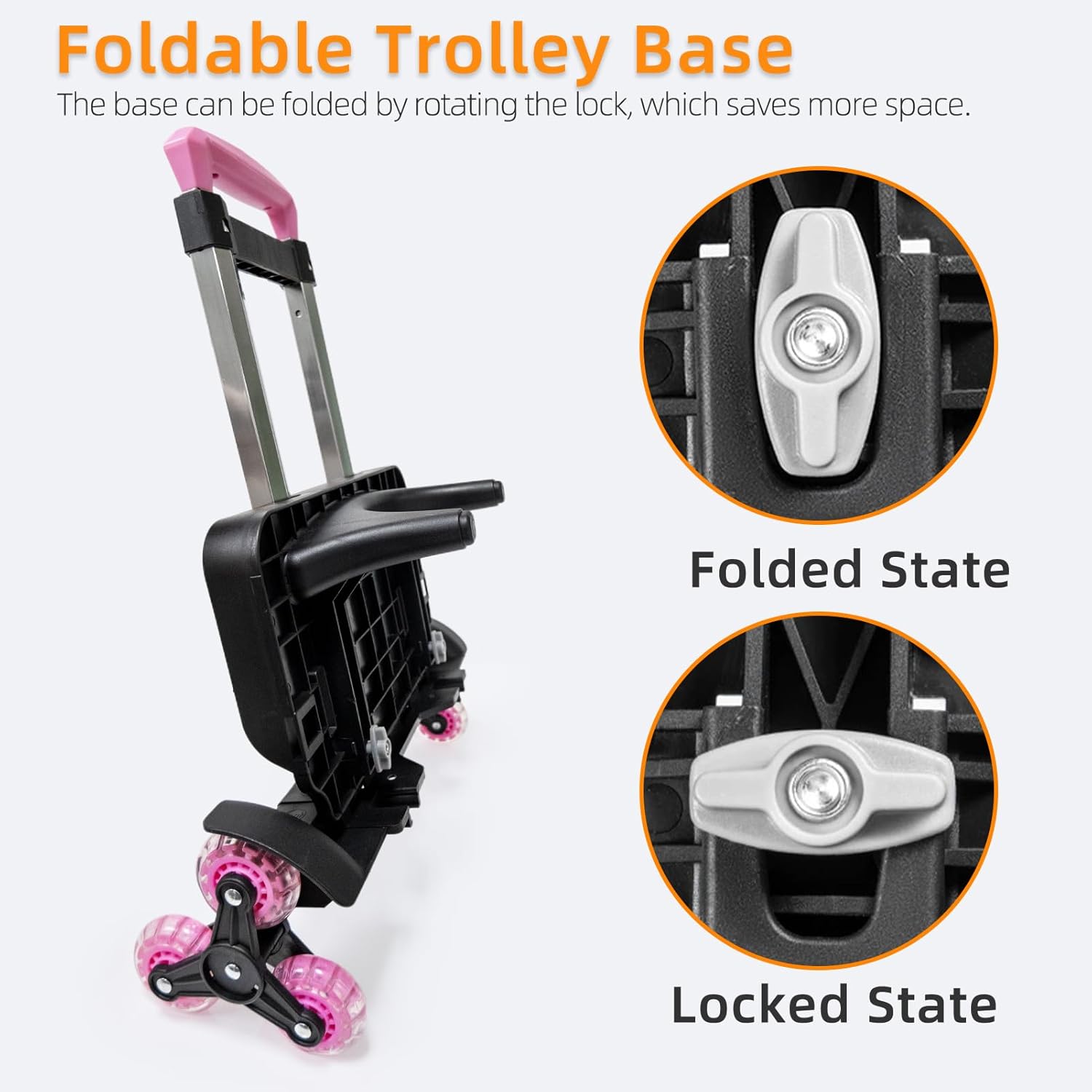 Backpack Trolley Wheeled Cart- Foldable Aluminium Alloy Hand Truck with 3 Wheels and Luggage Strap for Backpacks and Travel Luggage,Backpack Cart with Edge Guard Base,Rolling Backpack Dolly