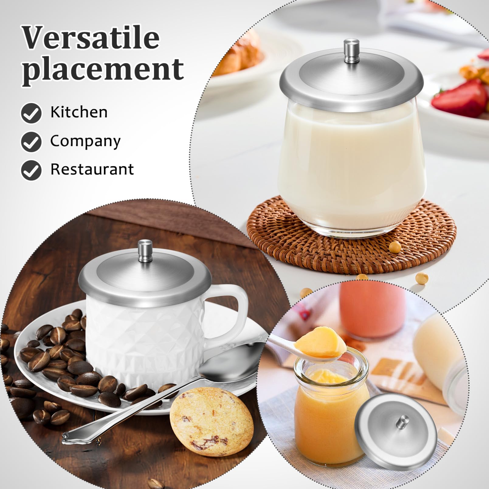 Coperchio per tazza in acciaio inox, 5 pezzi, coperchio per tazze, riutilizzabile, copertura in anti-polvere, coperchio di ricambio per tazza da caffè, birra, bicchieri da vino, 9,5 cm
