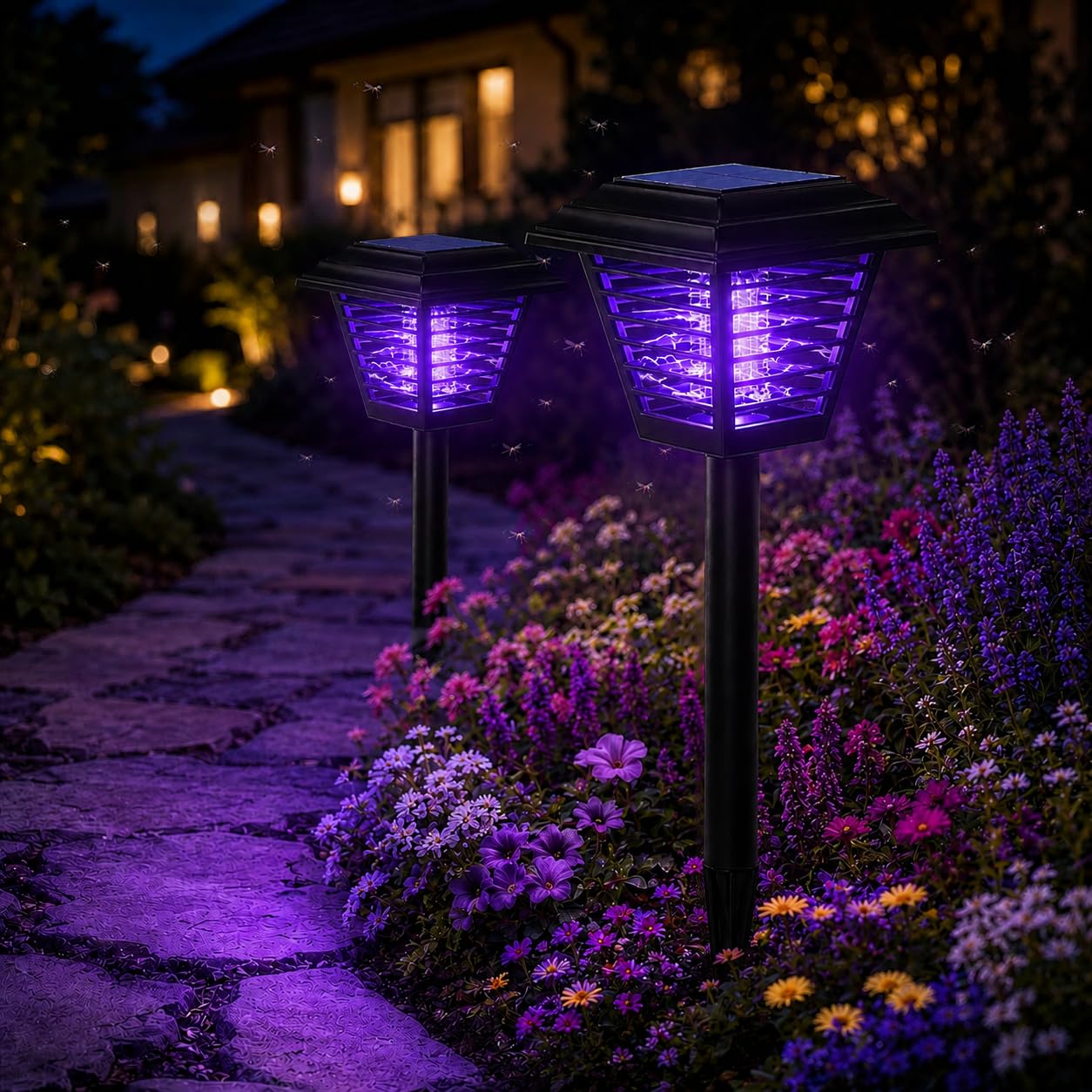 Zapper per insetti a energia solare, impermeabile, 2 pezzi, grande, alimentato a energia solare, con luce UV, lampada repellente per zanzare, senza fili, per interni ed esterni, casa, cortile, patio