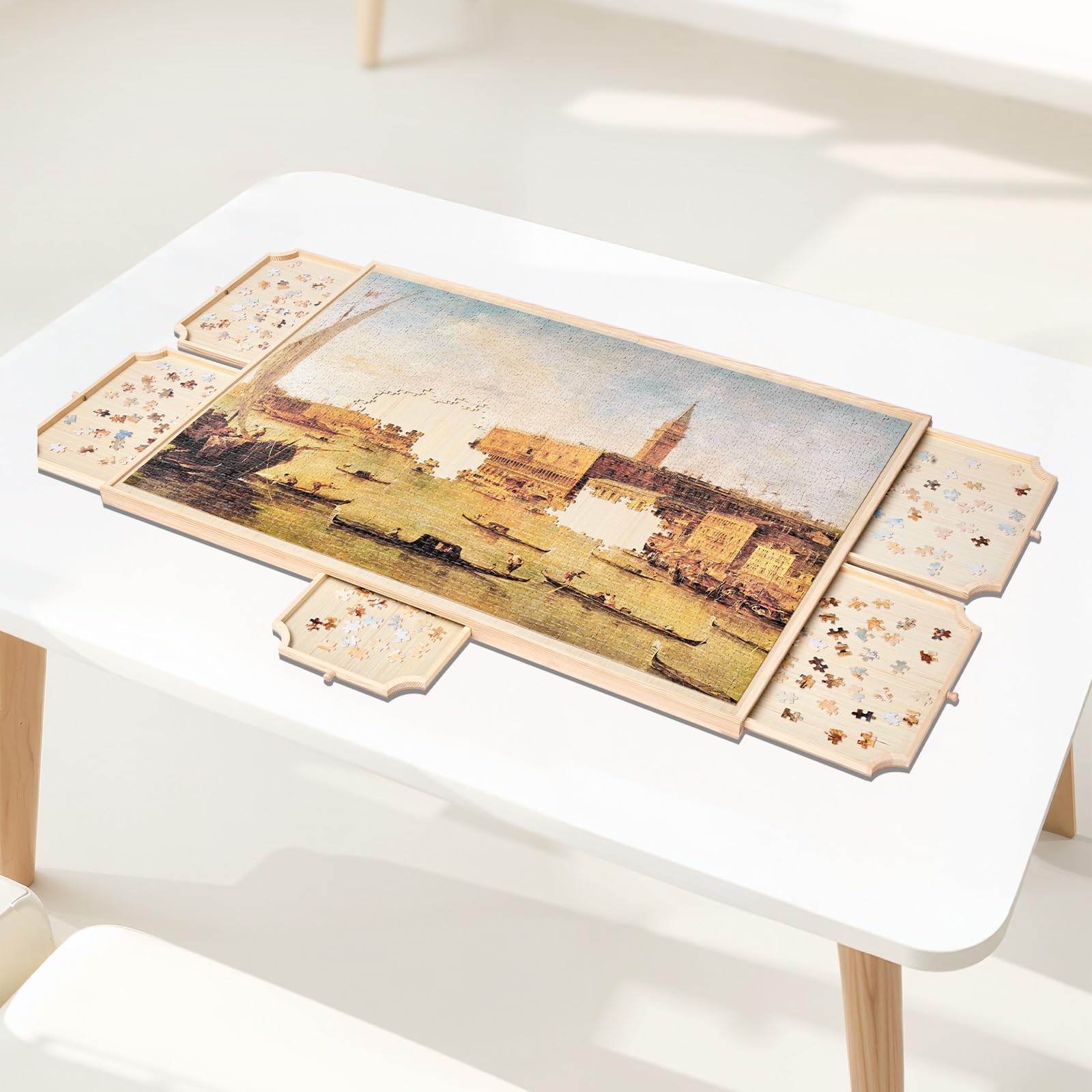 VEVOR Tavolo per Puzzle 1020 x 745 mm da 2000 Pezzi, Set da Tavolo per Puzzle Standard Portatili in Legno con 5 Cassetti e Coperchio, Anello di Base Rotante a 360° per Adulti, Facile da Riporre