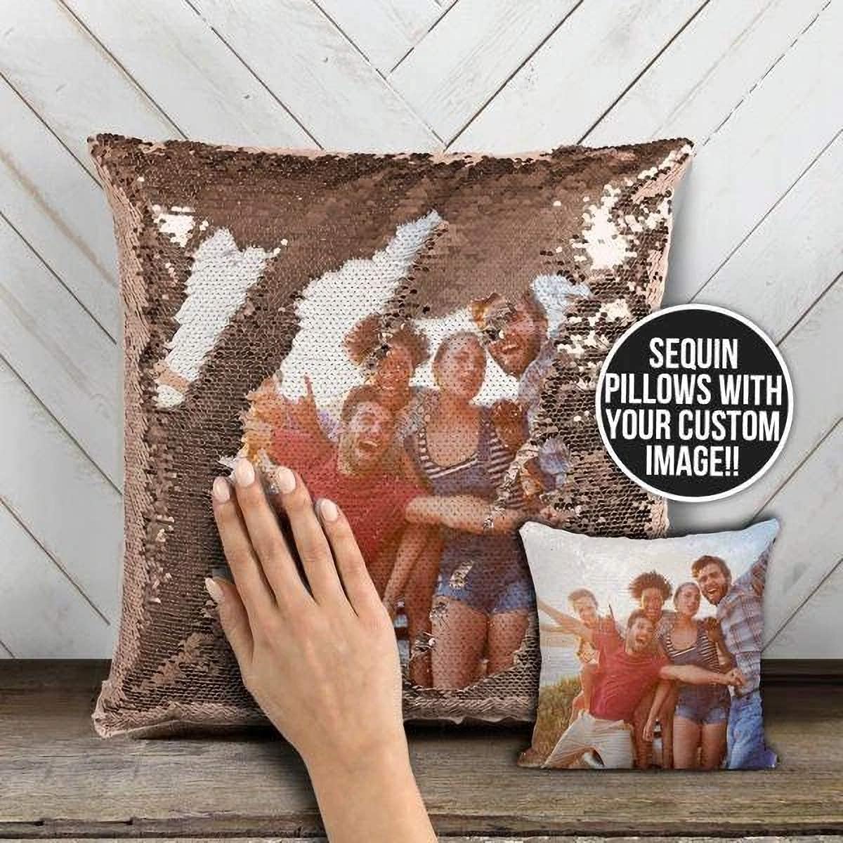 VEELU Custom Photo Sequin Pillow Case and Insert- White Personalized Mermaid Magic Reversible Sequin Pillow with Picture Personalized Gifts Home Decorative Cushion Cover