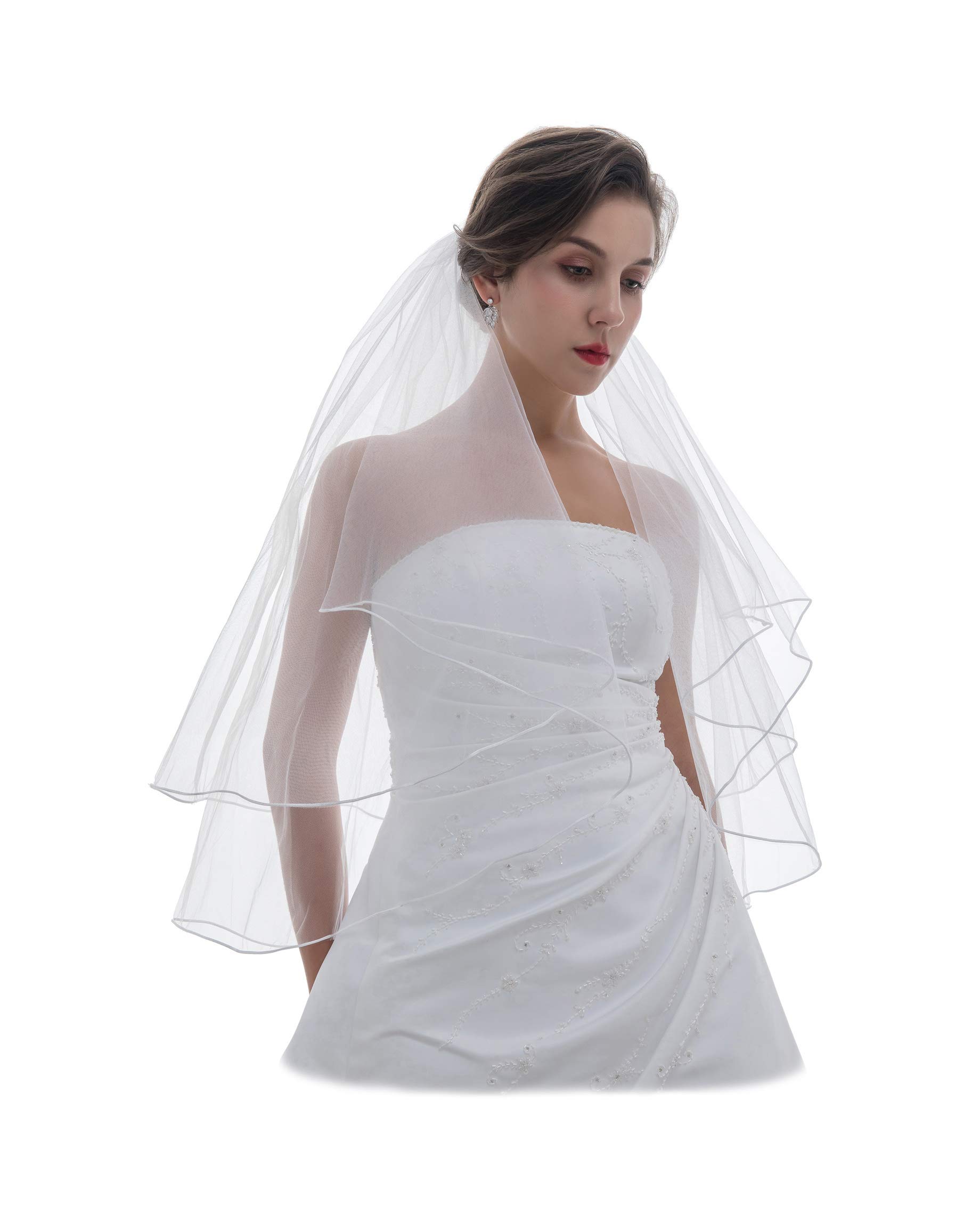 SAMKY 2T 2 Tier Sattin Rattail Edge Bridal Wedding Veil