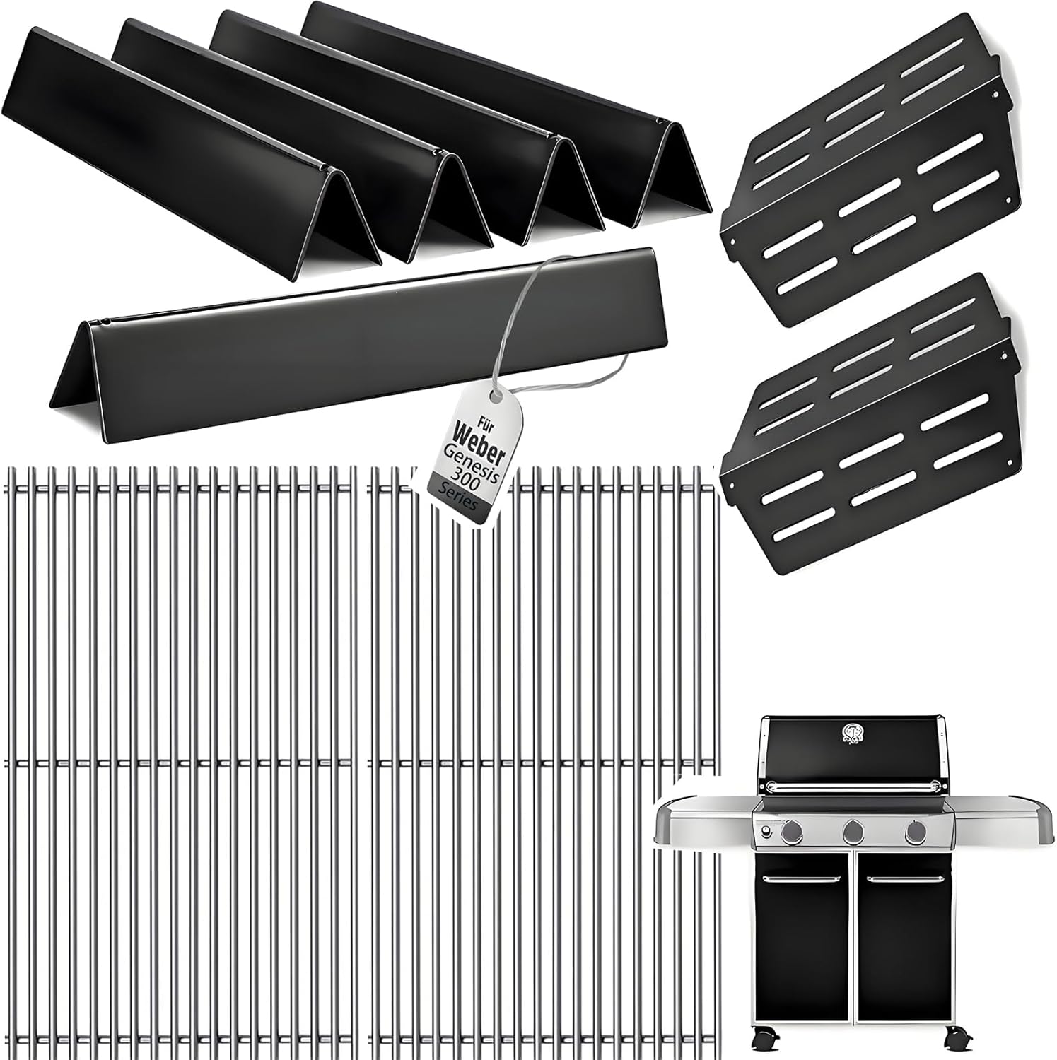 Grill Replacement Parts for Weber Genesis 300 Series Gas Grill, Porcelain Steel 17.5" Flavorizer Bars Heat Deflector 19.5'' for Weber Genesis 7528 Grill Grates