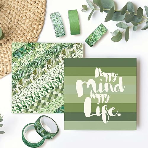 Miniatura 14 de Whaline 12 rollos de cintas washi verdes, acuarela, plantas, eucalipto, cinta adhesiva de hojas verdes, cinta decorativa para álbumes de recortes