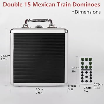 Double 15 Mexican train dominoes game with Colorful Dot,Dominoes set for adults, professional Classical Dominoes set with Aluminum Case,1 Domino Hub, 9 Colorful train, 136 Domino Tiles (2-10 players)