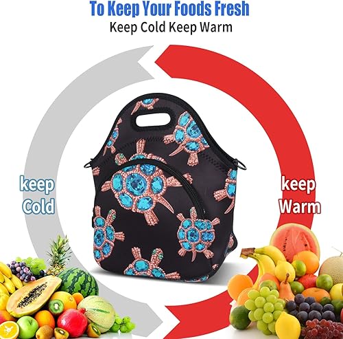 Miniatura 7 de Violet Mist Lonchera de neopreno aislada, bolsa de almuerzo con diseño de dinosaurio, grandes bolsas térmicas con bolsillo extra, correa de hombro