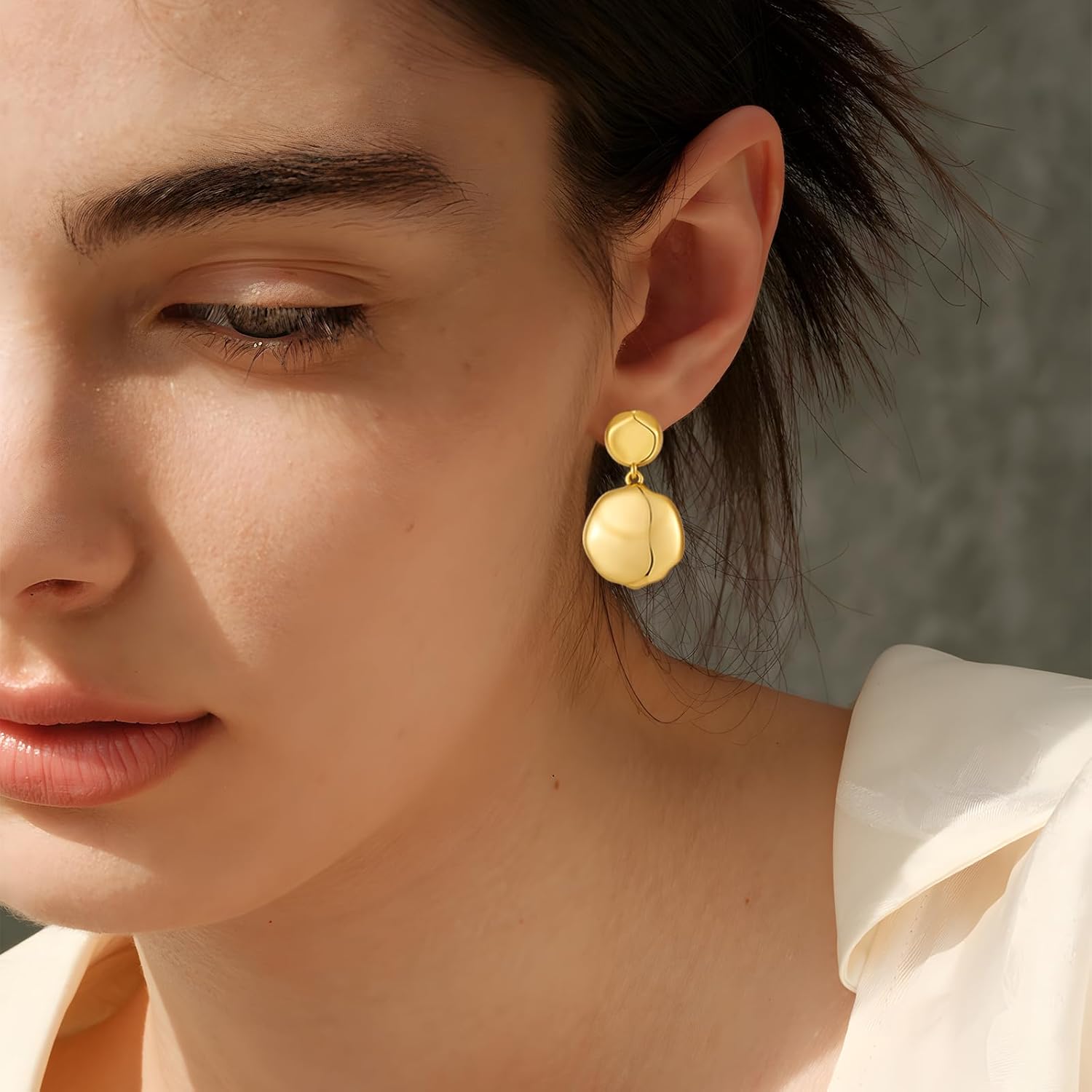 Drop Earrings Small Dangle Earrings for Women Gold Plated Hammered Disc Earrings Dainty Trendy Jewelry - Image 2