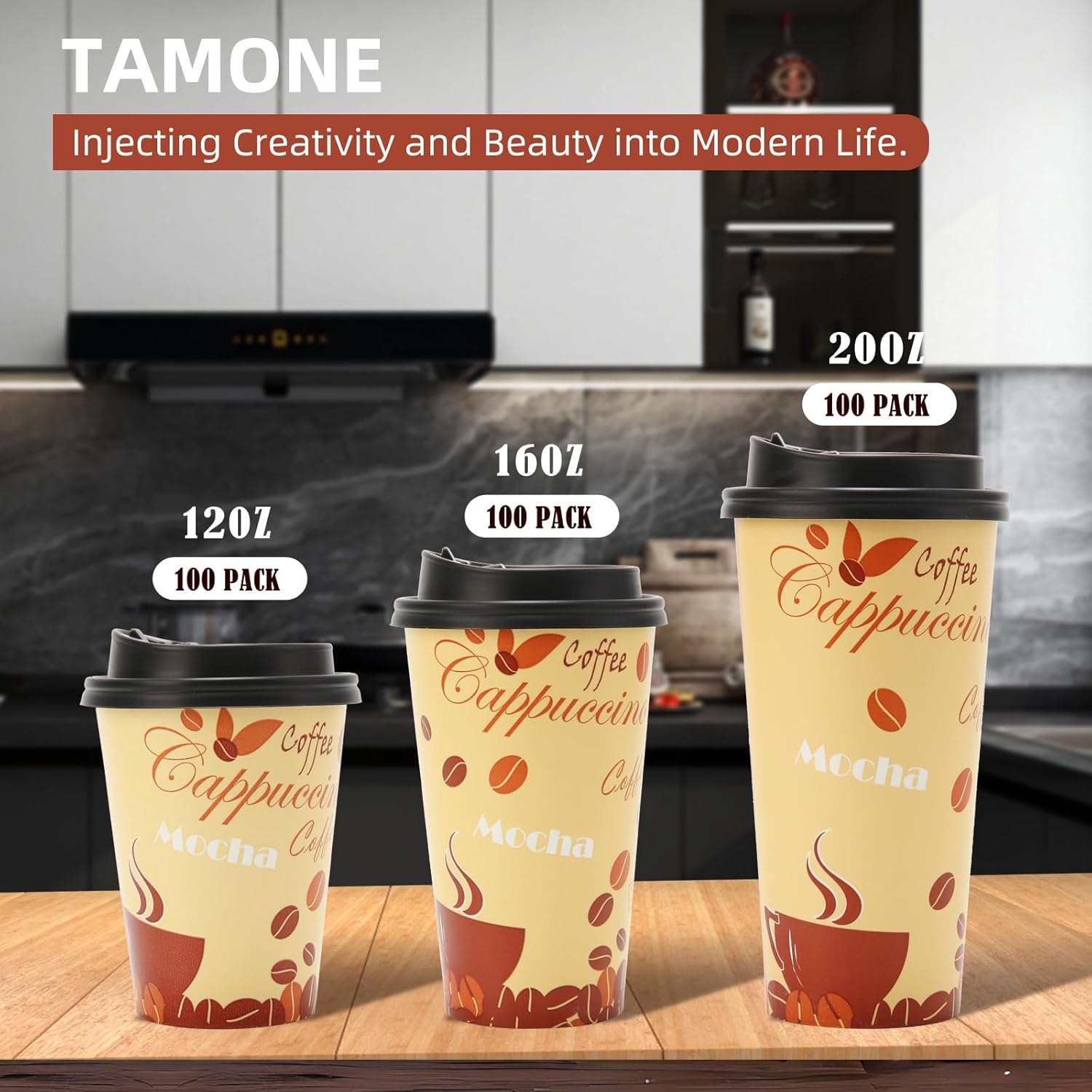 Tamone 100 PACK 20OZ thanksgiving cups - Disposable Coffee Cups with Lids and Stirrers, To Go Coffee Cups with Lids Leak Proof, Coffee Design Brown Paper Cups for Cold/Hot Beverage Chocolate Cocoa - Image 4