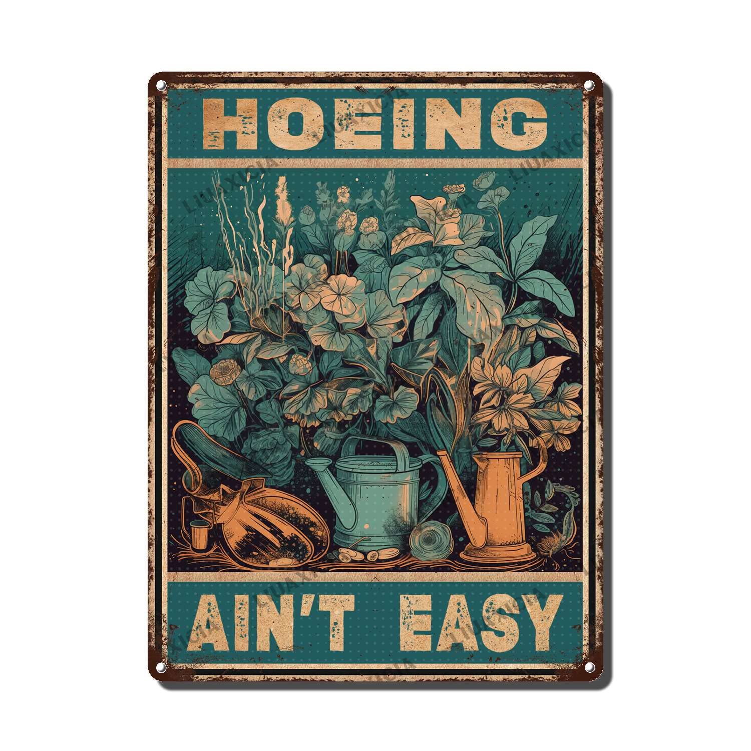 peiyeety Metal Tin Sign Hoeing Ain't Easy Gardening Vintage Decorative Wall Art,Retro Gardening Lover Rustic Plaque for Home Living Room Bedroom Garden Patio,8x12 Inch