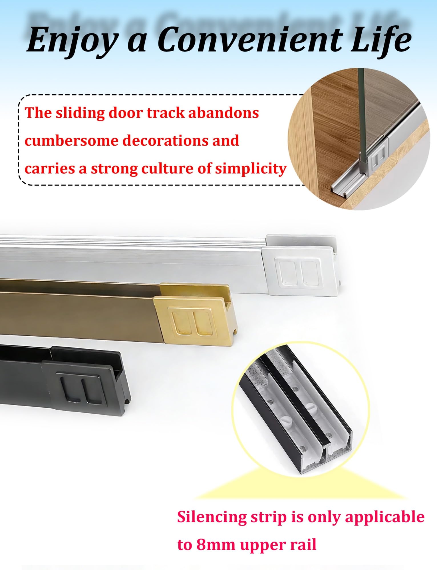 Riel de aluminio para puerta corrediza de cristal, rieles de doble ranura con ruedas de polea, se adapta a vidrio de 5 mm/8 mm, para armarios de vino, vitrinas y puertas correderas de muebles del
