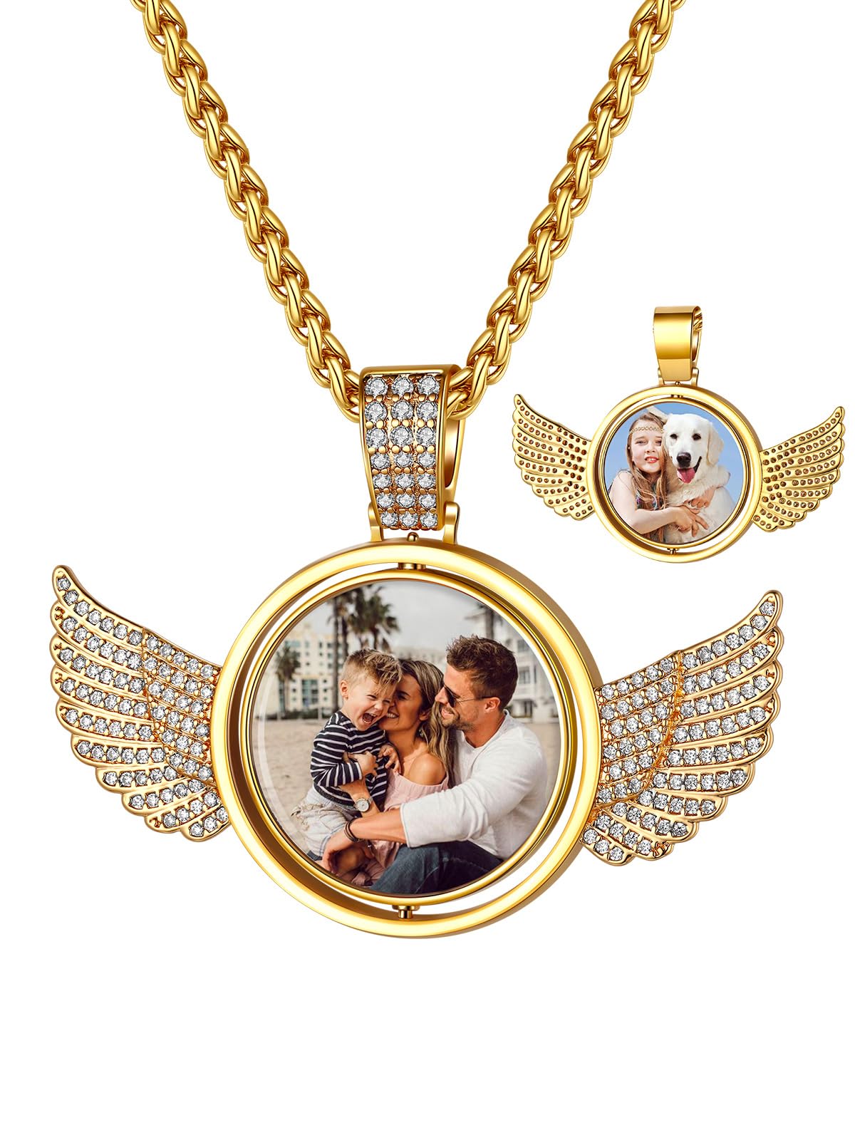 Custom4U Picture Necklace Personalized Photo Circle Chain for Men Women