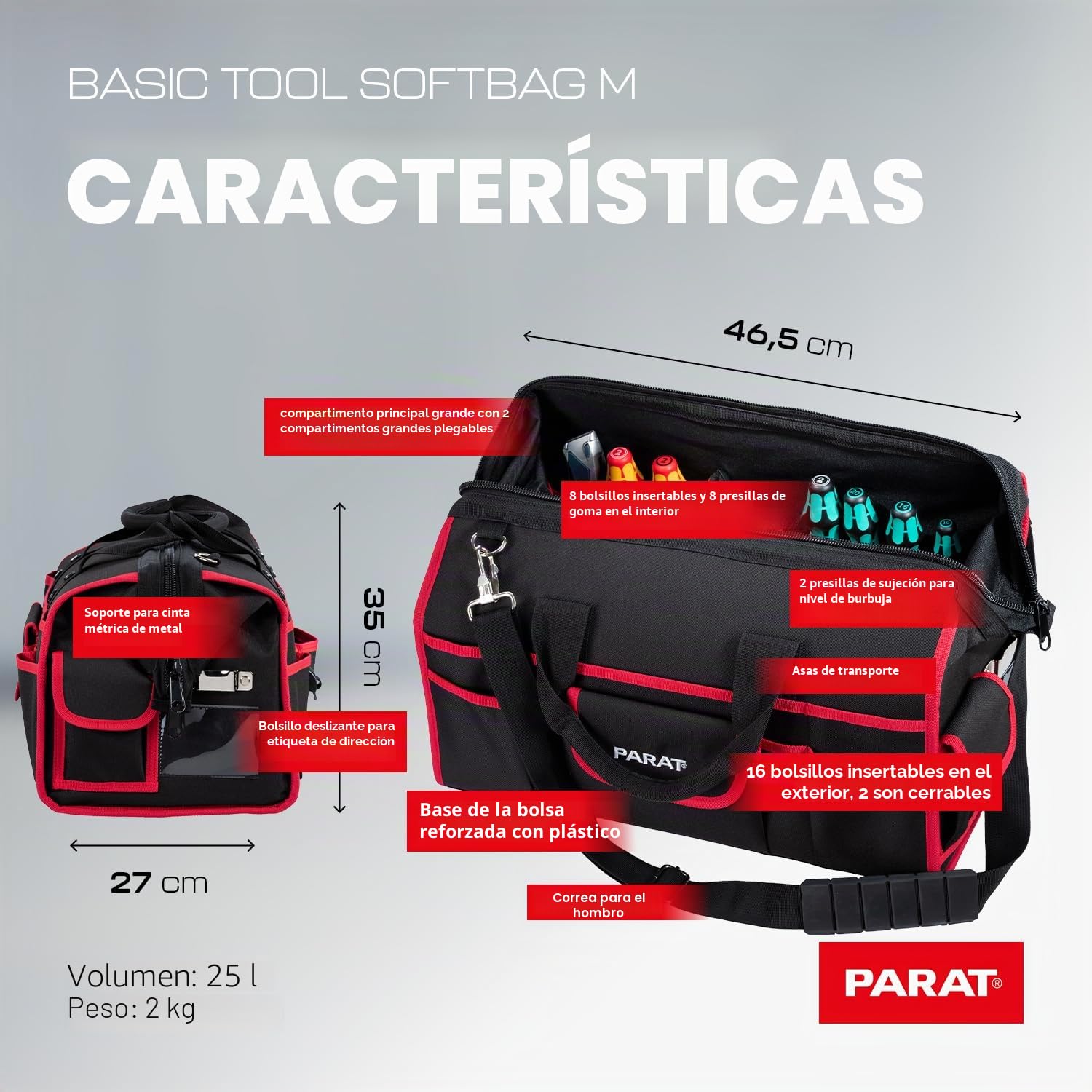 Parat BASIC 5990832991 - Bolsa de herramientas (tamaño M/maletín de herramientas sin contenido, negro)