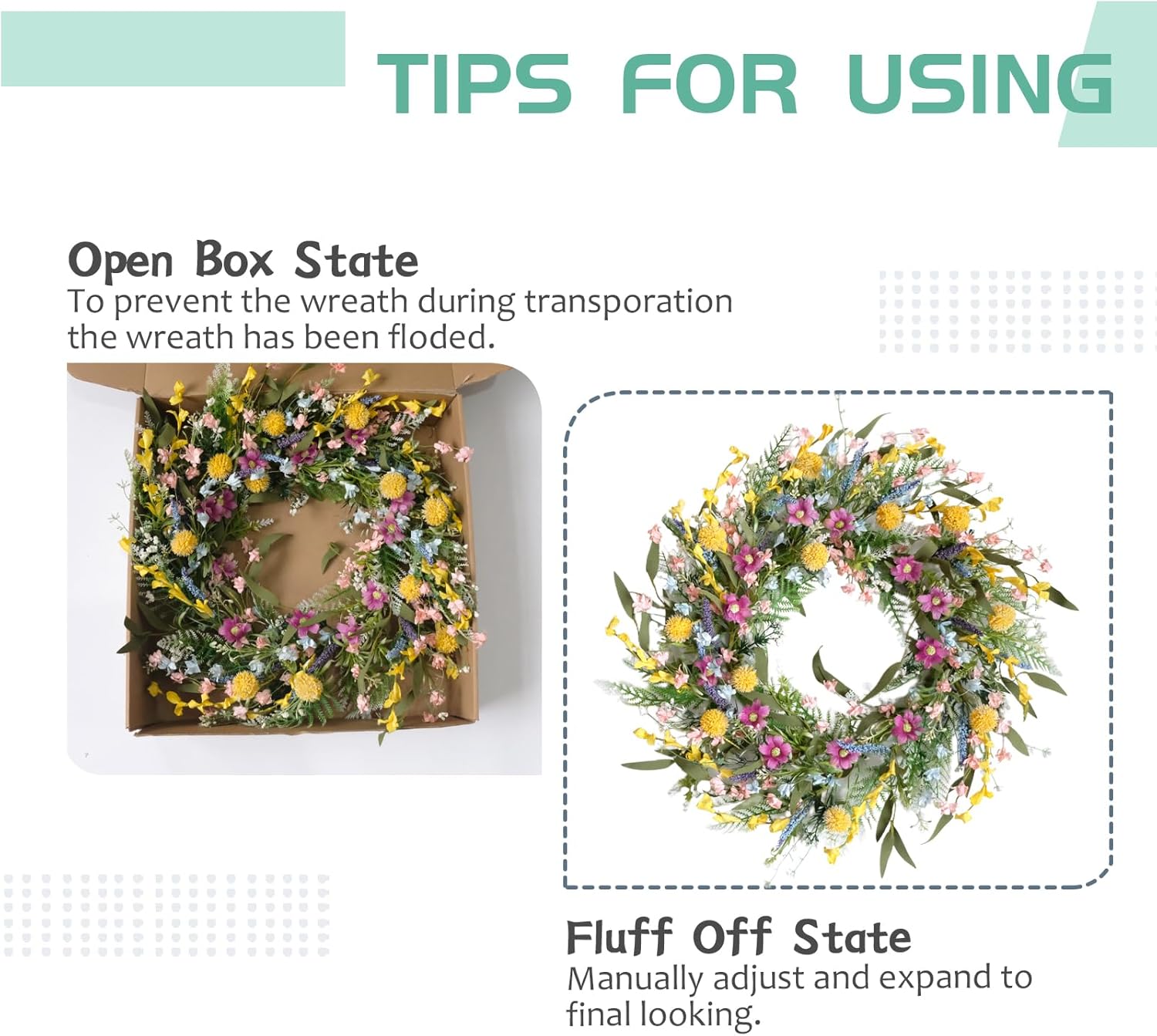 22" Spring Summer Wreath for Front Door - Colorful Wildflower Wreath with Lavender & Forsythia, Everyday Floral Wreaths for Front Door Outside, Spring Door Wreath for Indoor Home Decor