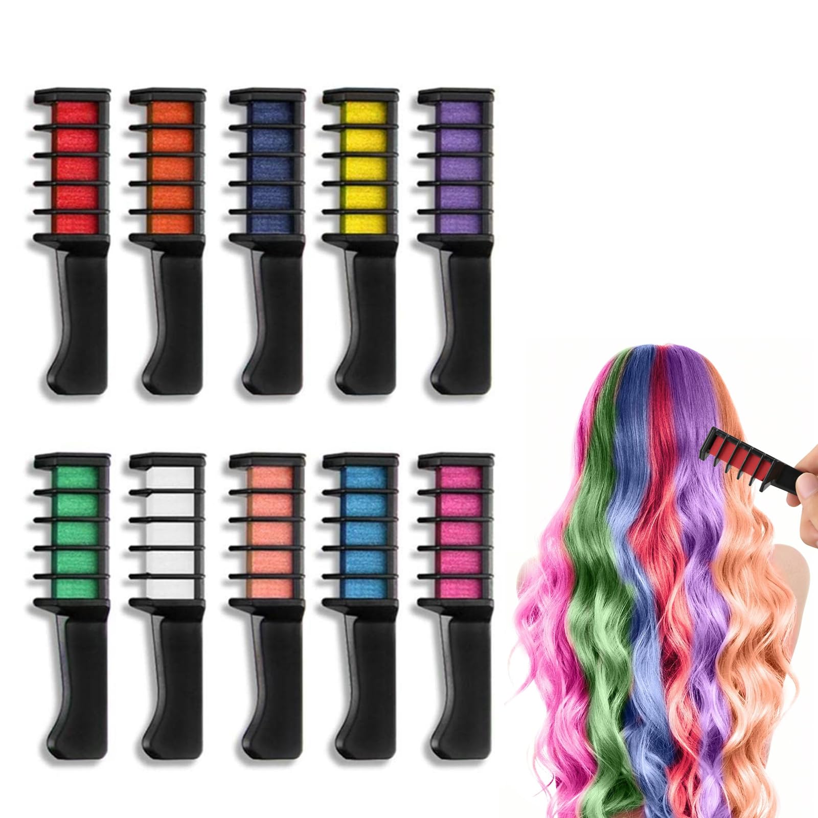 Capelli Gesso 10 Colori Capelli Gesso Pettine Capelli Temporanea Gesso Adatto Per La Decorazione Di Feste Per Bambini E Decorazioni Per Le Vacanze Cosplay