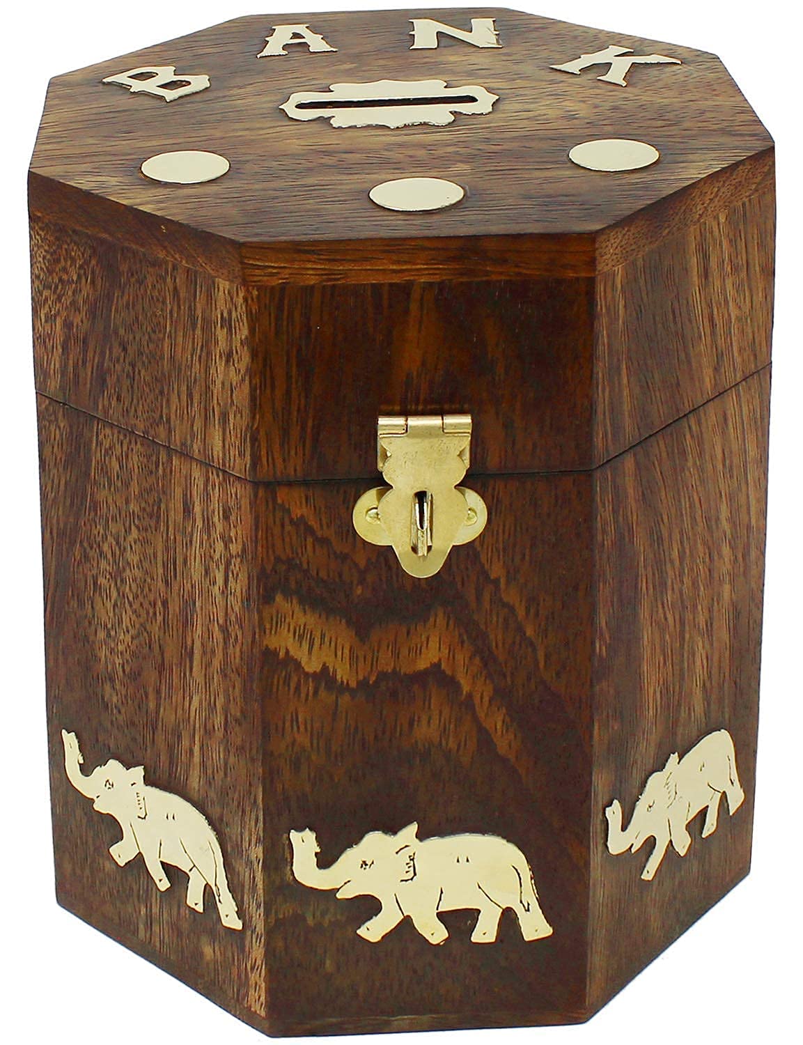 Hexagon Shape Wooden Handmade Gullak Money Bank Saving Box Coin Box Money Box for Kids, Boys, Girls & Adult with Lock (Brown) (B0CXDSS44F) Amazon Price History, Amazon Price Tracker