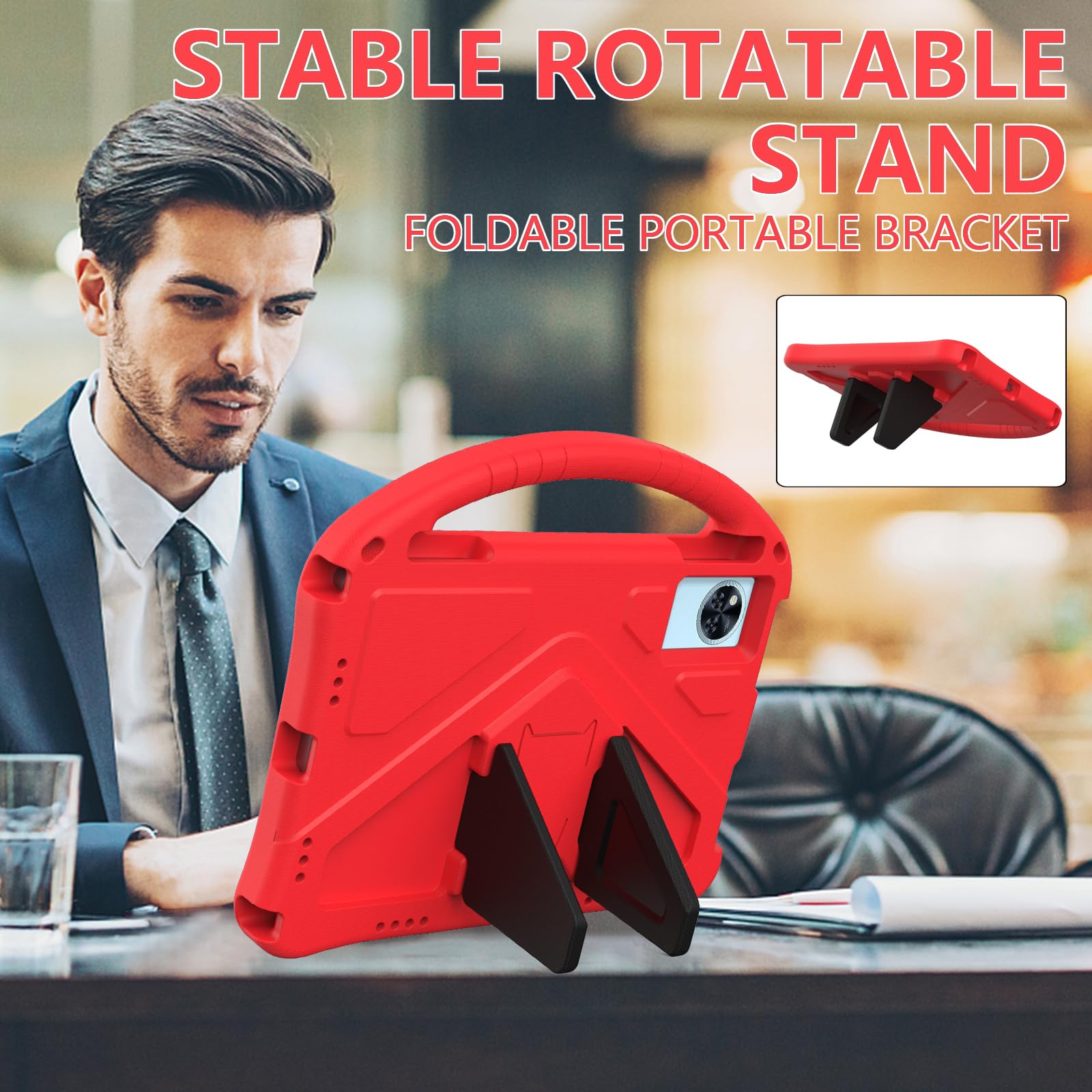 Custodia con cavalletto per bambini compatibile con Doogee U11/U11 Pro 11 pollici (2025), leggera copertura in EVA antiurto spessa protezione dagli urti copertura per tablet W tracolla + manico. Rosso