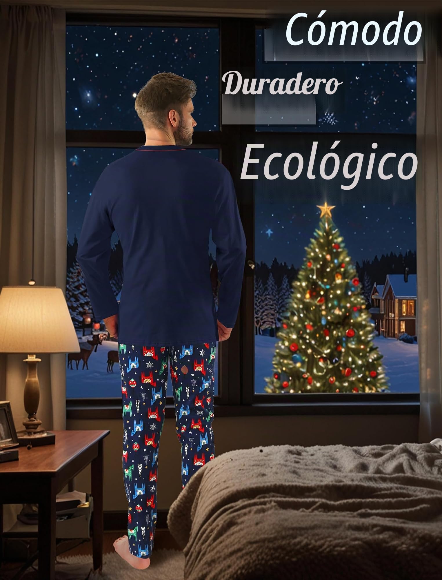 Sesto Senso Navidad Pijamas Hombre Largo Invierno Algodón Pijama Conjunto Camisa Manga Larga Pantalones Largos Azul Oscuro Caballo L 2643/01 Konik