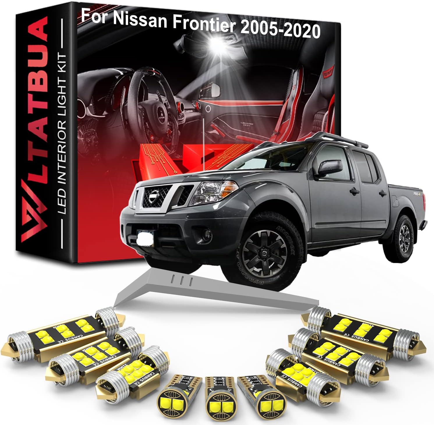 LED Interior Light Kit Package Replacement for Nissan Frontier 2005-2013 2014 2015 2016 2017 2018 2019 2020, Super Bright 6000K White License Plate Bulbs + Install Tool