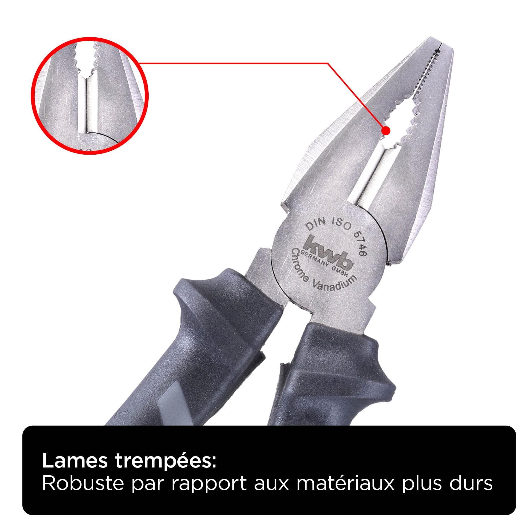 Pince à Bec Plat KWB 200 Mm - Acier CV, Tranchant Trempé, Poignée Bi-matériau | DIN ISO 5745
