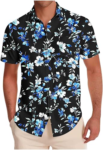 Mens Hawaiian Floral Shirt Short Sleeve Button Down Tropical Summer Beach Vacation Shirts