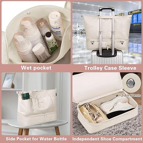 Miniatura 4 de Bolsa de viaje para mujer Blanco apagado Juego de bolsas de viaje con puerto de carga USB