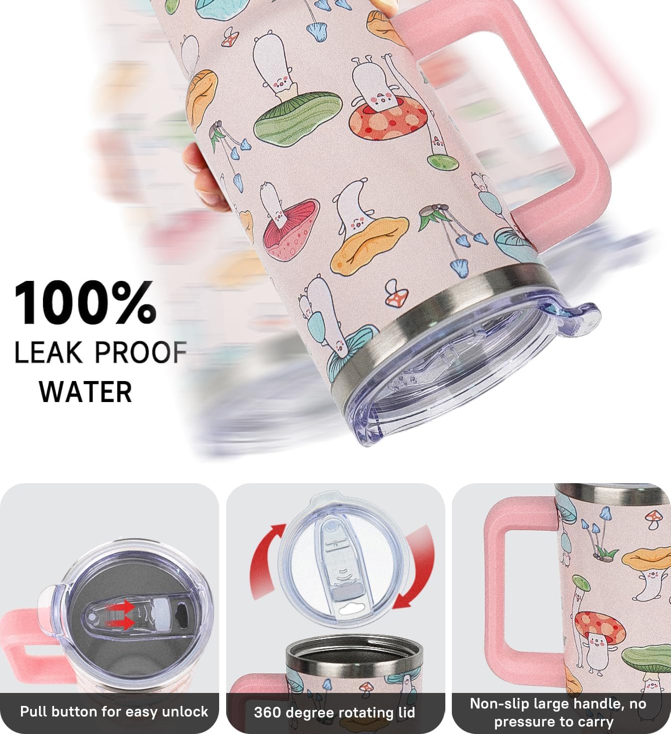 Mushroom Tumbler Cup Gifts Cute Mushroom Tumbler 40 oz Mushrooms Gifts for Women Cups Coffee Travel Mug with Handle Leak Proof Insulated Cute Decor Stuff - Image 5
