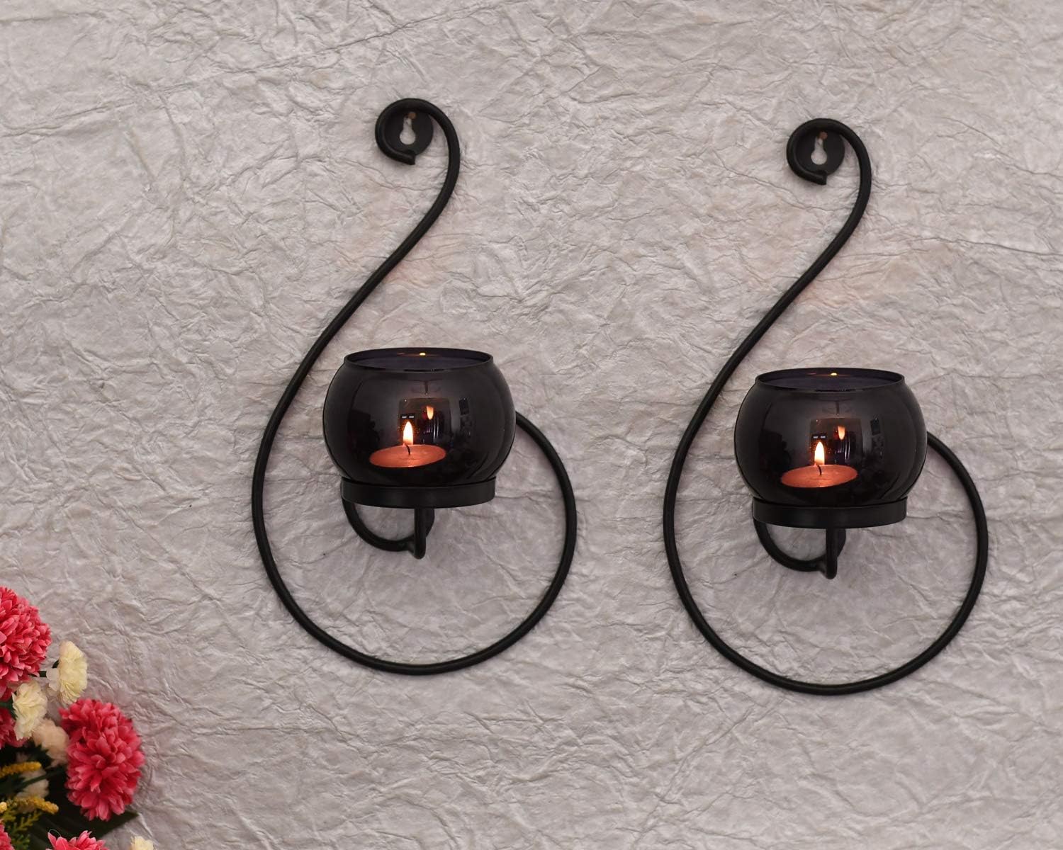 MTRXX Metal Wall Tealight Candle Holders | Decorative Wall Hanging Candle Lamps for Home & Festive Decor (Set of 2)