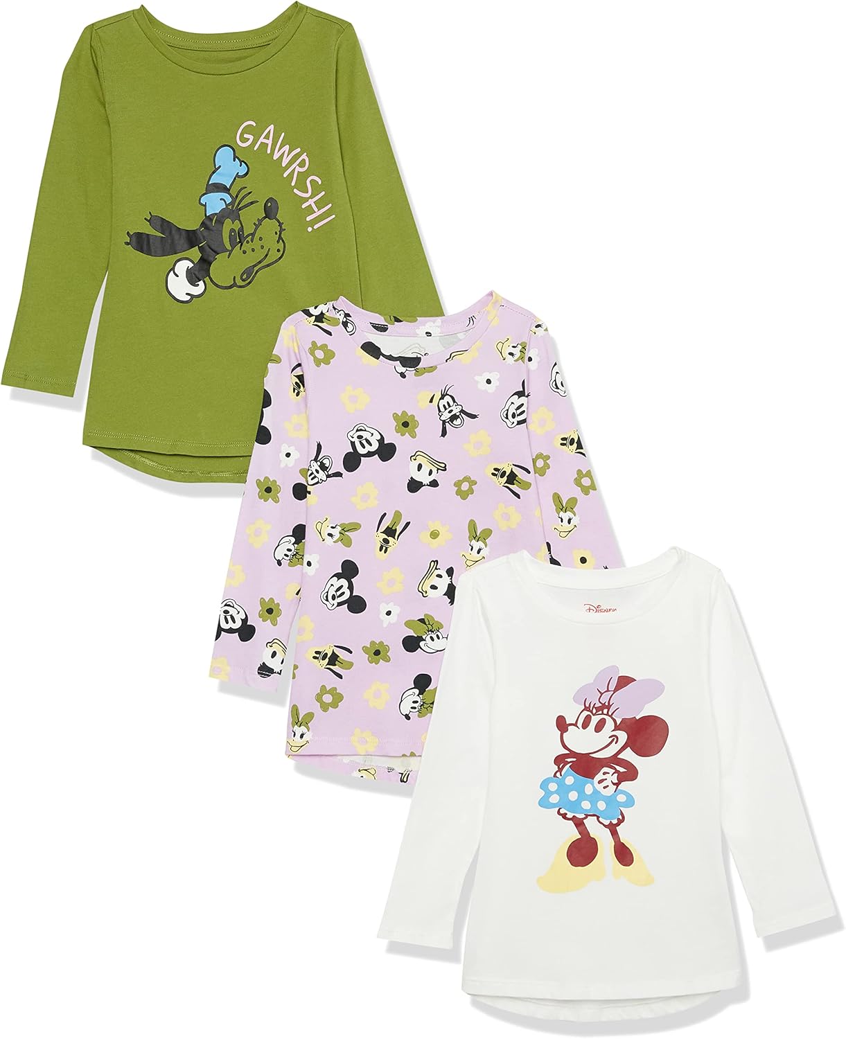 Amazon Essentials Disney | Marvel | Star Wars | Frozen | Princess Girls and Toddlers' Long-Sleeve Tunic T-Shirts, Pack of 3