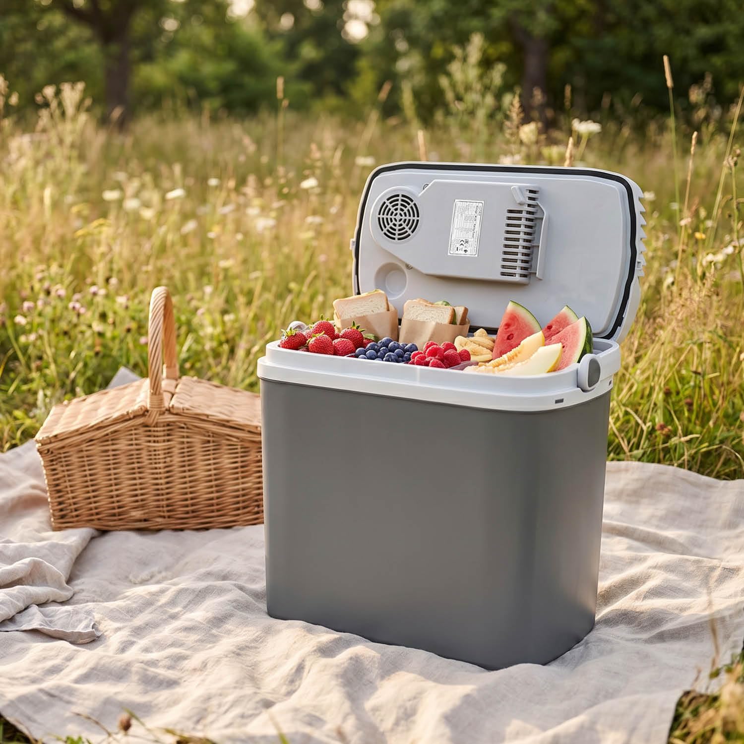 TZS First Austria - Termoelektryczna lodówka podróżna 16 l – 3-krotne zasilanie w zestawie USB-C PD 3.0 – chłodzenie i ogrzewanie – 12 V/230 V/USB-C – szara/jasnoszara