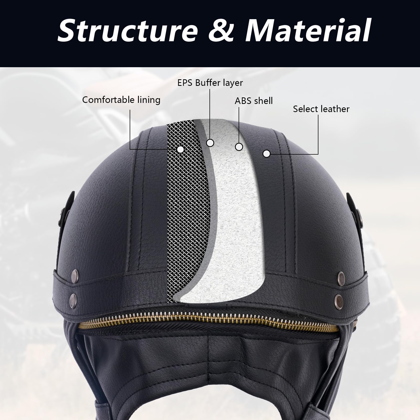 Casco retro para moto, de piel, estilo alemán, con gafas, certificado ECE