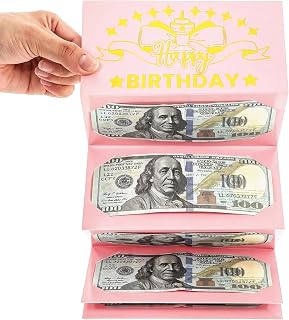 Birthday Money Card Holder, Pink Surprise Gift Envelope Paper Holder with 6 Pockets Cool Ideas Sleeves for Birthday