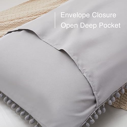 Miniatura 3 de 8HMOON Juego de 2 fundas de almohada suaves de microfibra con borlas, diseño de sobre, 20 x 30 pulgadas