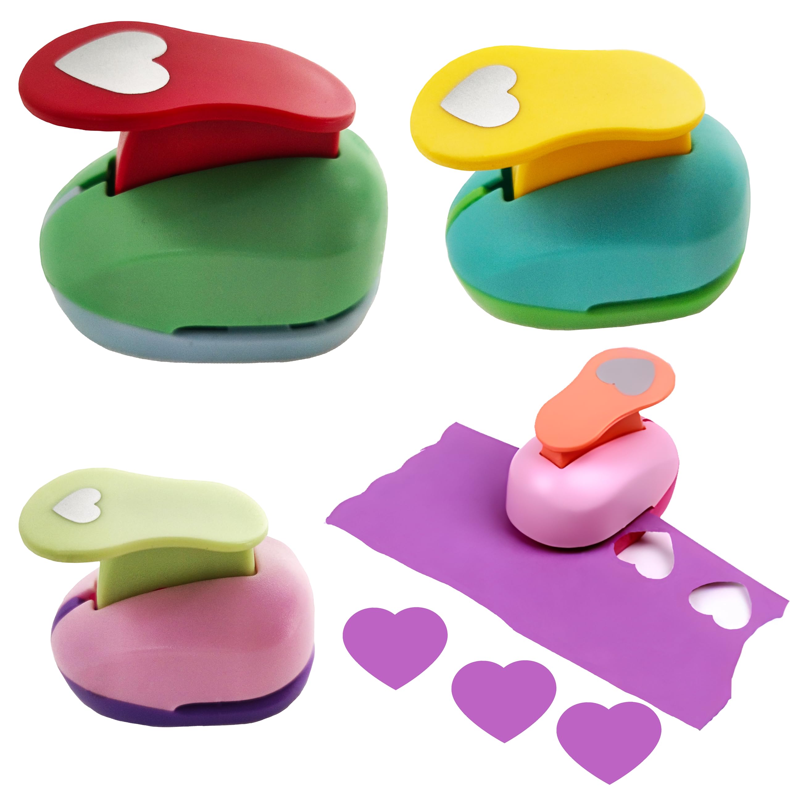 Mini Heart Paper Punch,3 Pieces 8mm 15mm 25mm Colorful Craft Hole Punch Circle Hole Punch Shapes for Scrapbook Cards Hobby Craft DIY Photo Album Children’s Crafting (3PCS Heart Random Color)