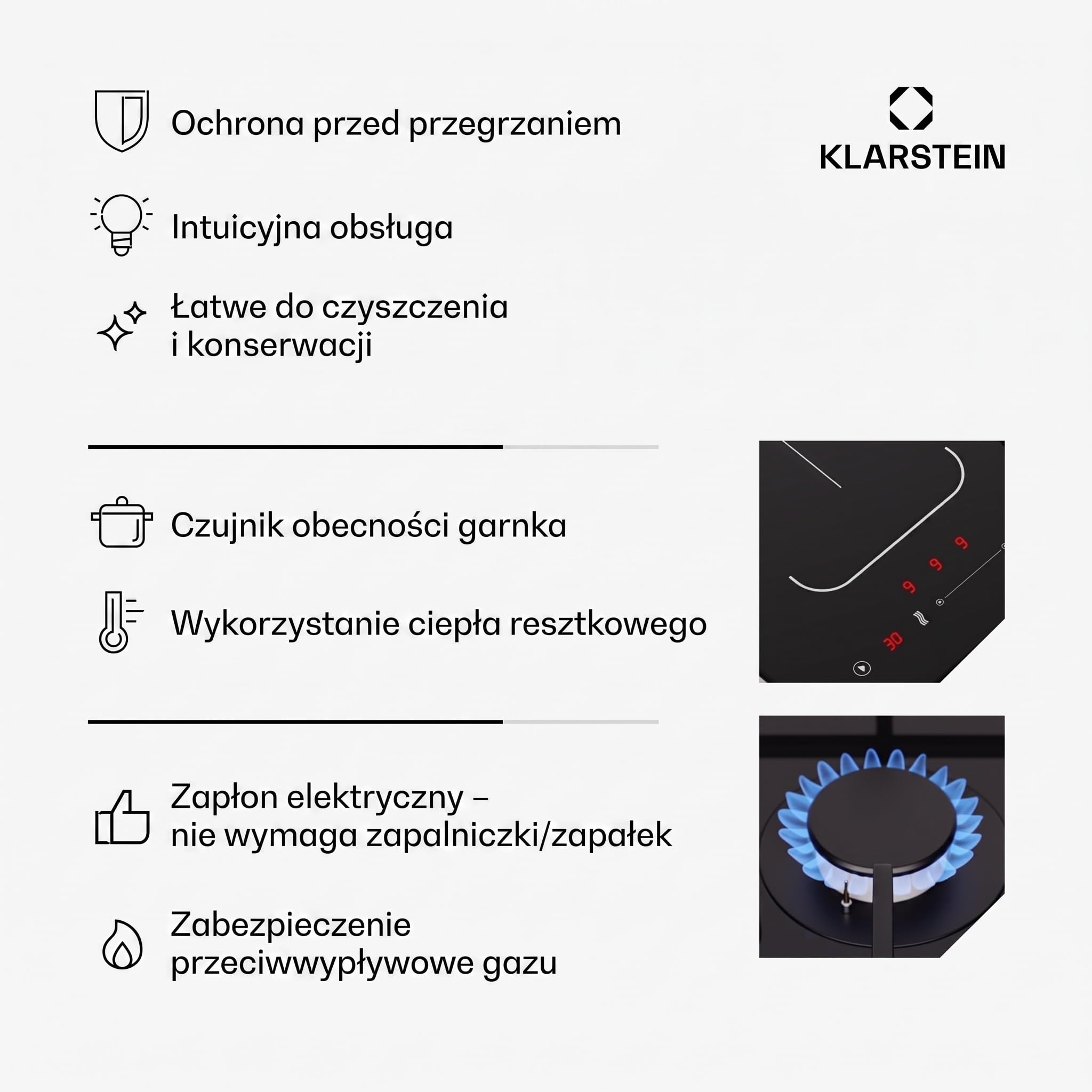Klarstein MultiChef 4 Płyta indukcyjna z płytą gazową - 4-strefowa Flexzone, 2 palniki gazowe i 2 indukcyjne, 7 kW, suwak, Stop&Go, Timer, żeliwo, Czarny