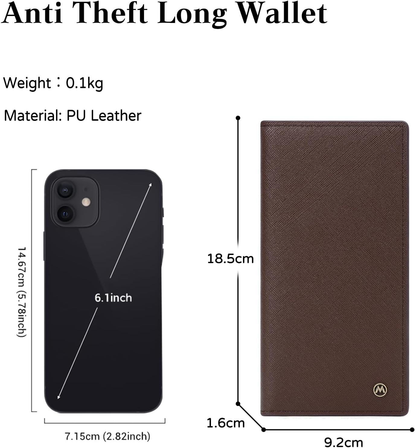 PORRASSO Wallet Men's RFID Blocking Wallet PU Card Holder Long Wallet with 5 Card Slots Brown