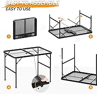 Vista 4 de VINGLI Mesa de parrilla para exteriores, mesa de campamento plegable, mesa de picnic portátil de 3 pies, altura ajustable, mesas de aluminio ligeras