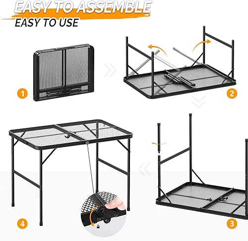 Miniatura 4 de VINGLI Mesa de parrilla para exteriores, mesa de campamento plegable, mesa de picnic portátil de 3 pies, altura ajustable, mesas de aluminio ligeras