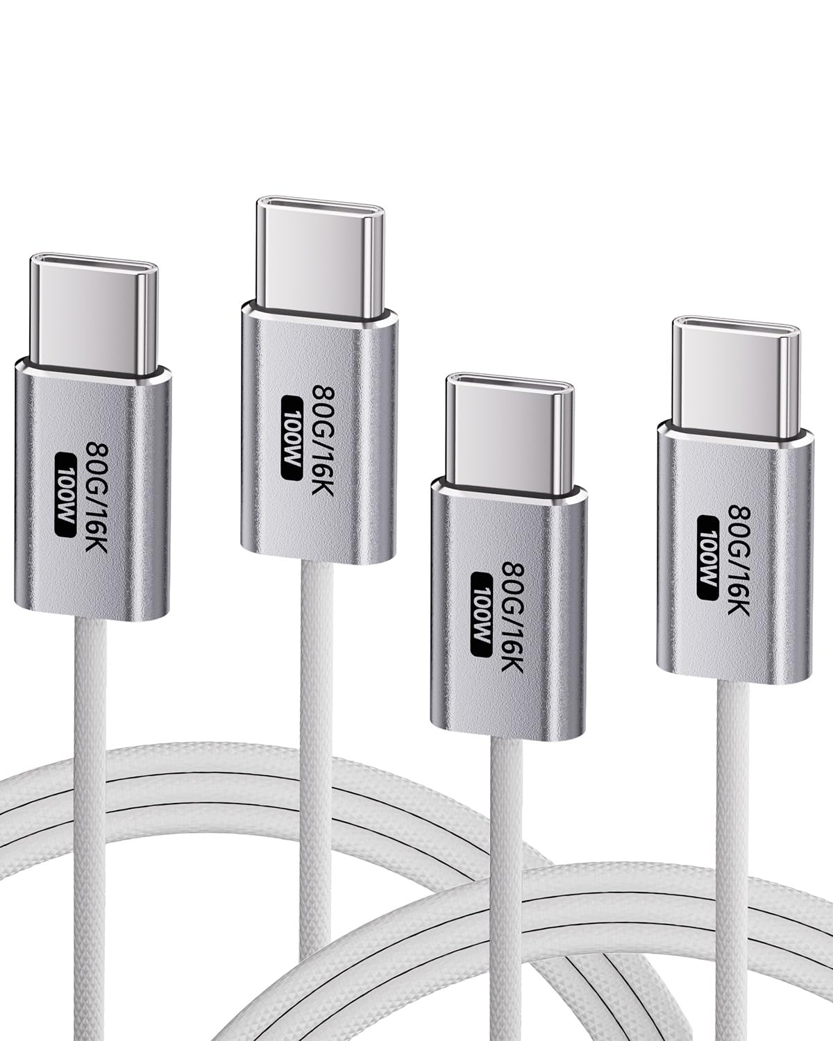 [2Pack-Blanco 1M Cable USB C a USB C,Transferencia de datos de 80Gbps Compatible con Thunderbolt 5/4/3,100W Carga Rapida,16K/8K/4K de Transmisión Para Hub,Docking,SSD,Monitor,Carplay,Tableta
