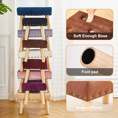 Miniatura 3 de Cpintltr Taburete otomano de terciopelo pequeño, taburete otomano acolchado con almohadillas antideslizantes, taburete cambiador de zapatos, sofá