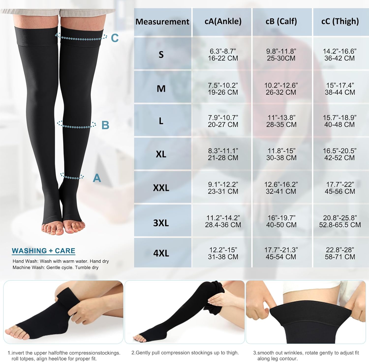 Compression Stockings for Women & Men,Open Toes Medical Support Hose Moderate Graduated 15-20mmHg Thigh High Toeless Compression Socks for Circulation Varicose Vein Swollen legs Travel Flight Pregnant - Image 8