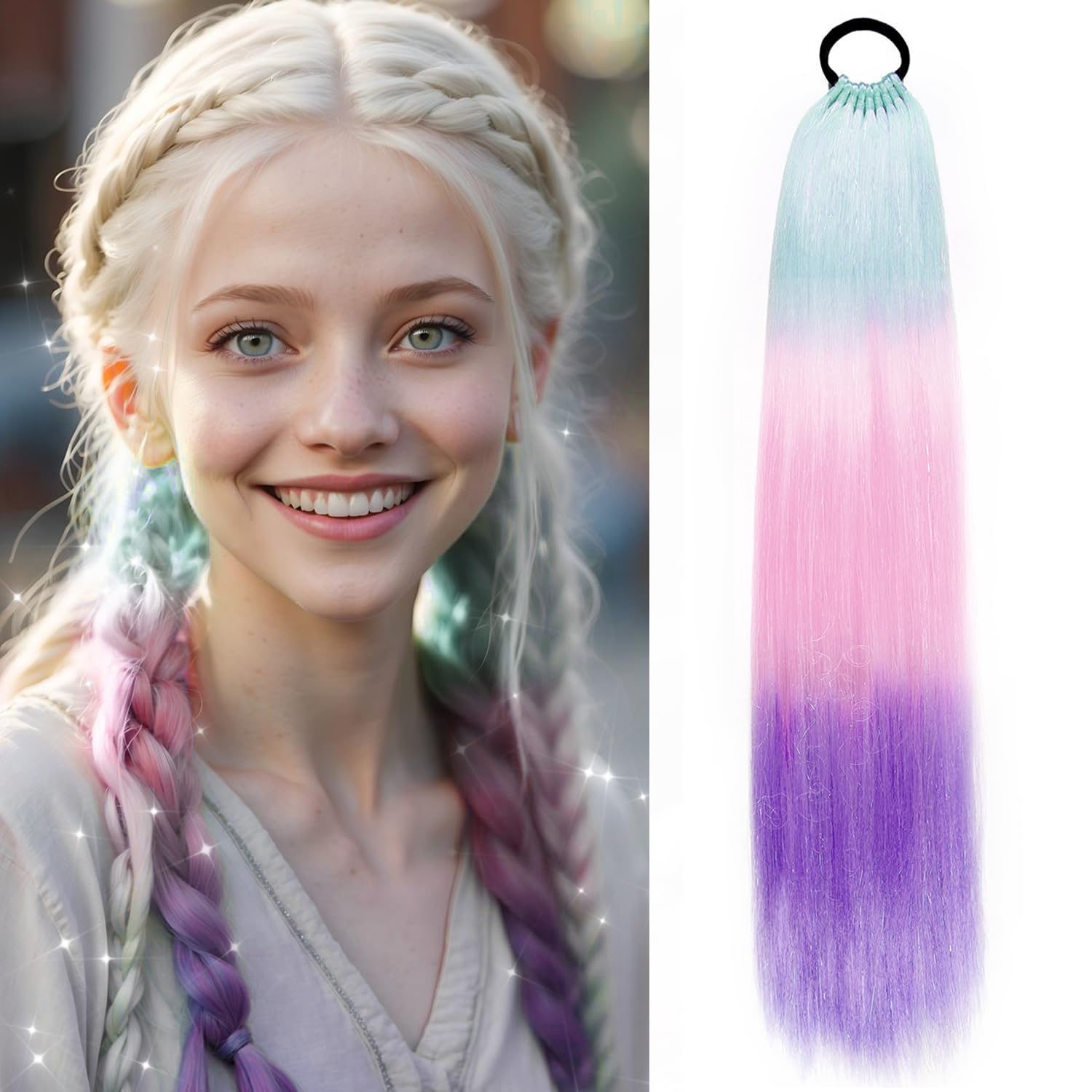 Ponytail Extensions for Braiding 26 Inch Colored Ombre Synthetic Hair with Hair Tie, Festival Party Hairpiece (X32)