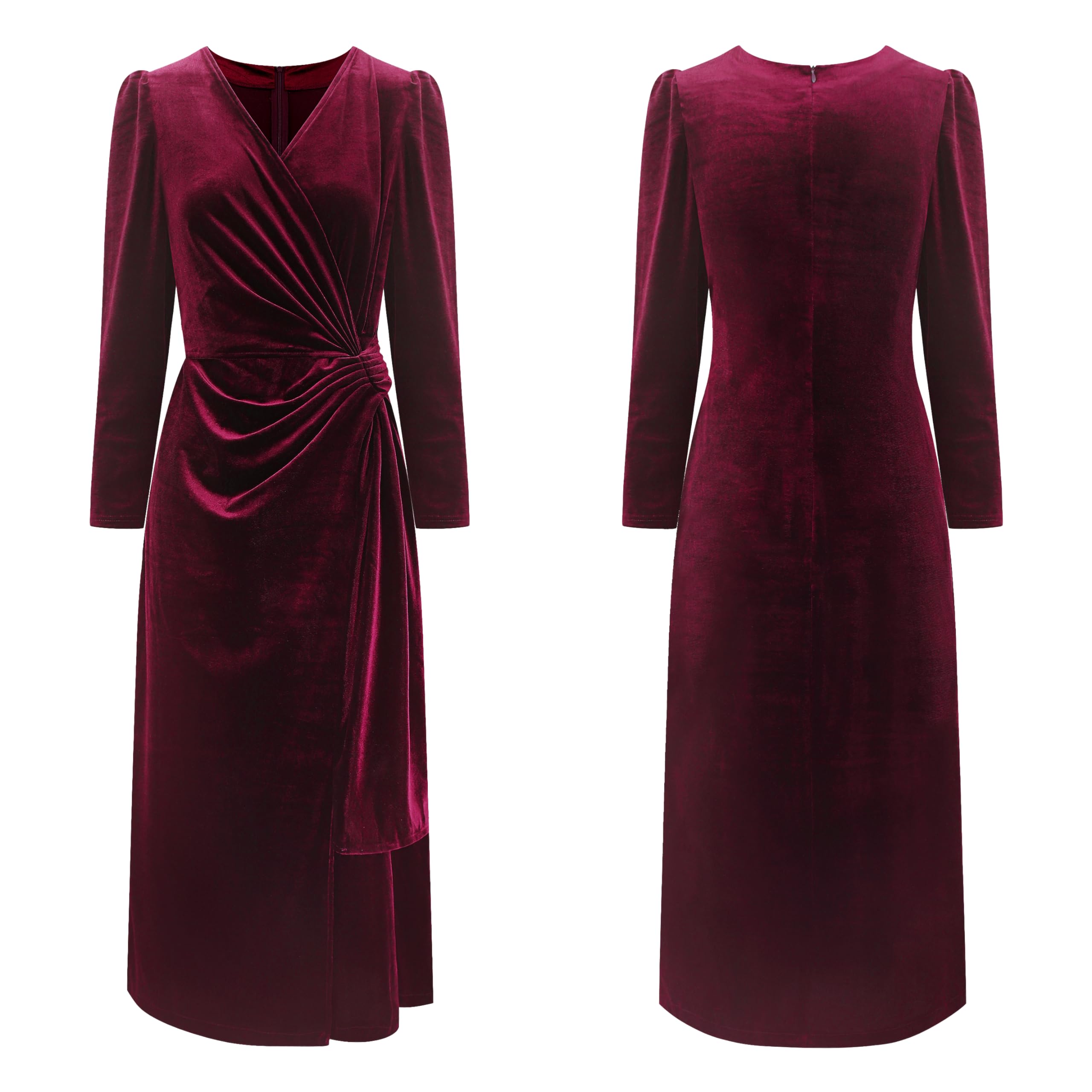 R.Vivimos Automne Hiver Femmes Sexy Col V Enveloppé Robe Manches Longues Velours Volants Robe Midi élégante Robe Cocktail