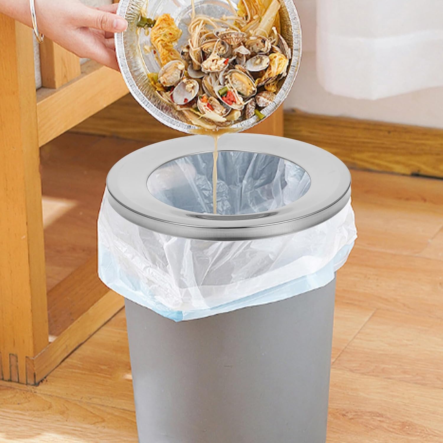 KALLORY Stainless Steel Trash Can Lid 30x30cm Flip Cover Garbage Can Replacement Kitchen and Bathroom Waste Bin Metal Lid for Home Countertop