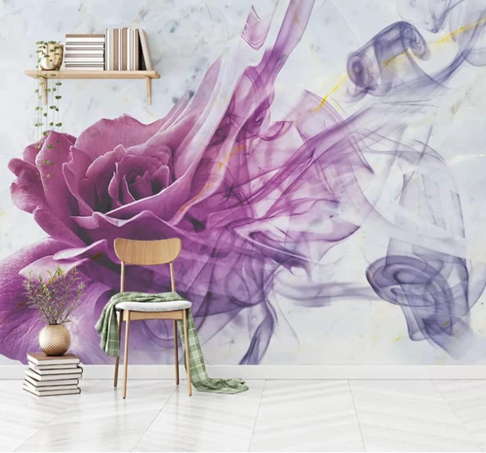 Minimalist Watercolour Mist Lines Roses 3D Wallpaper Easy Install Feature Office Living Room Sofa Bedroom TV Background Wall Decoration-150cm×105cm