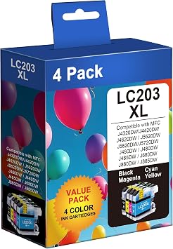 LC203XL Compatible for Brother LC203XL LC201 Ink Cartridges 4 Pack