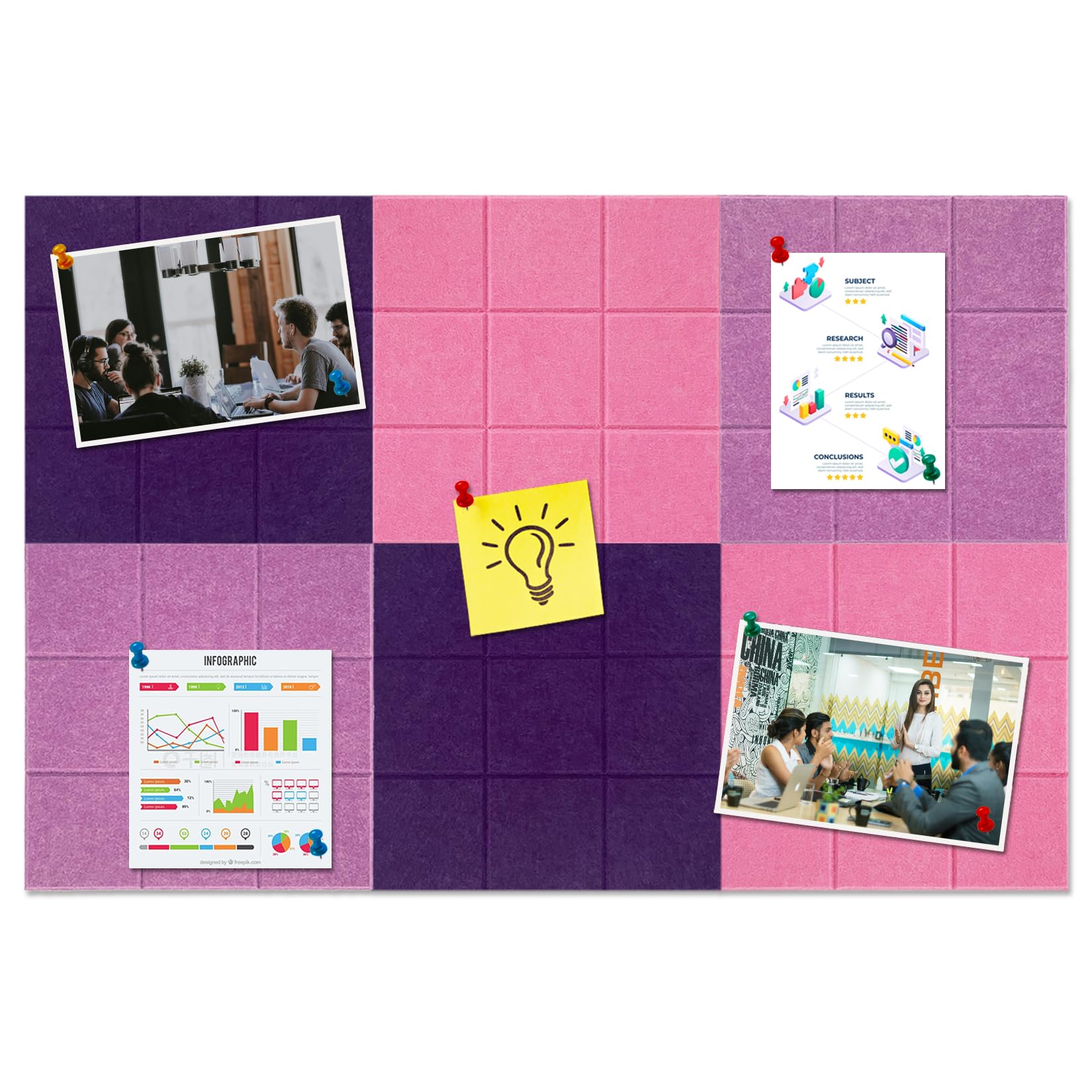 HULAVO Large Square Felt Cork Board Tiles, Self Adhesive DIY Felt Bulletin Board with 35 Pushpins for Office School Home Wall Decor Stickers Memos