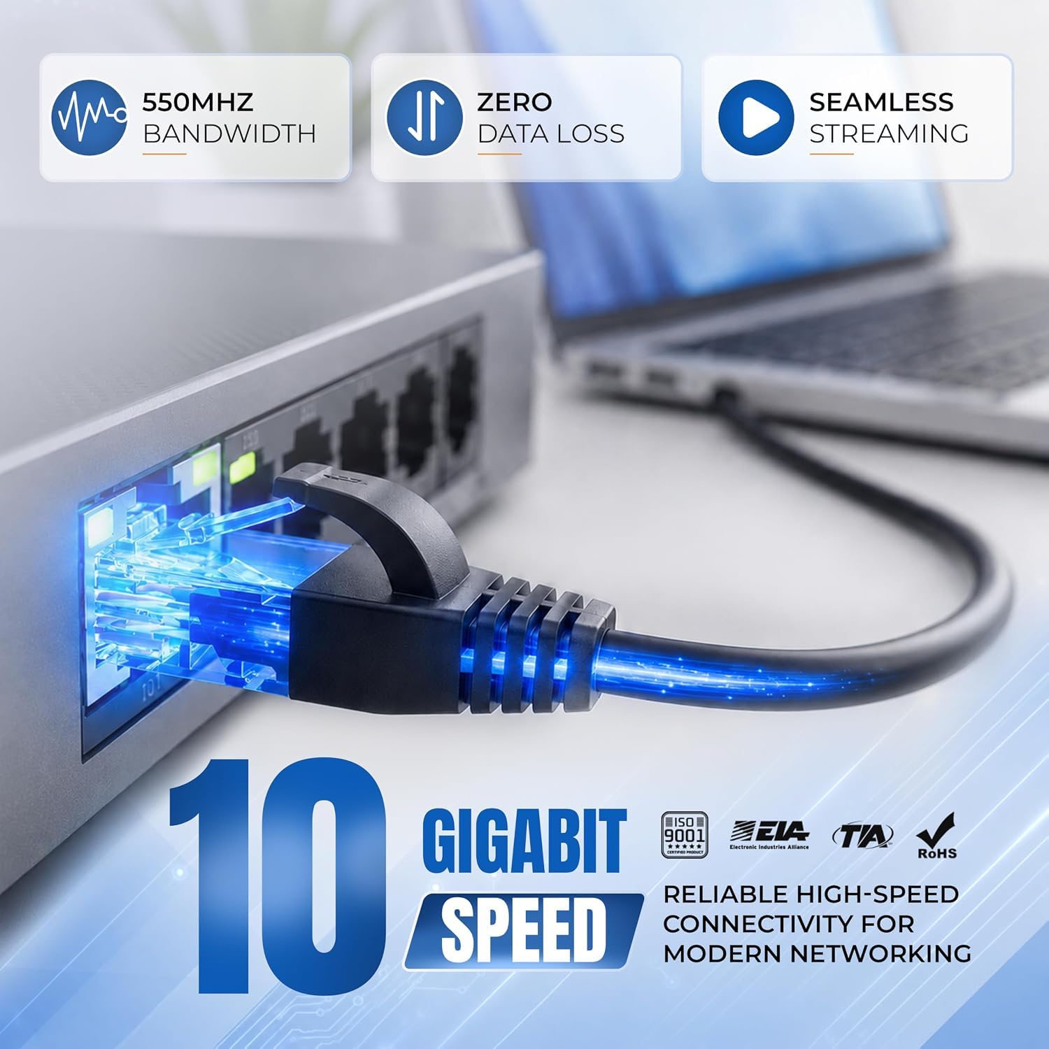 MONK CABLES | Câble Ethernet LAN CAT 6 de 30,5 m | Câble de raccordement CAT6 RJ45 | Noir