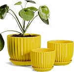 Pots de fleurs en céramique 3, Pots de 4+5+6 pouces pour les plantes intérieures Pots en céramique avec bac,Moyen Planters intérieurs pour les pots décoratifs Aloe Cactus avec trou de drainage