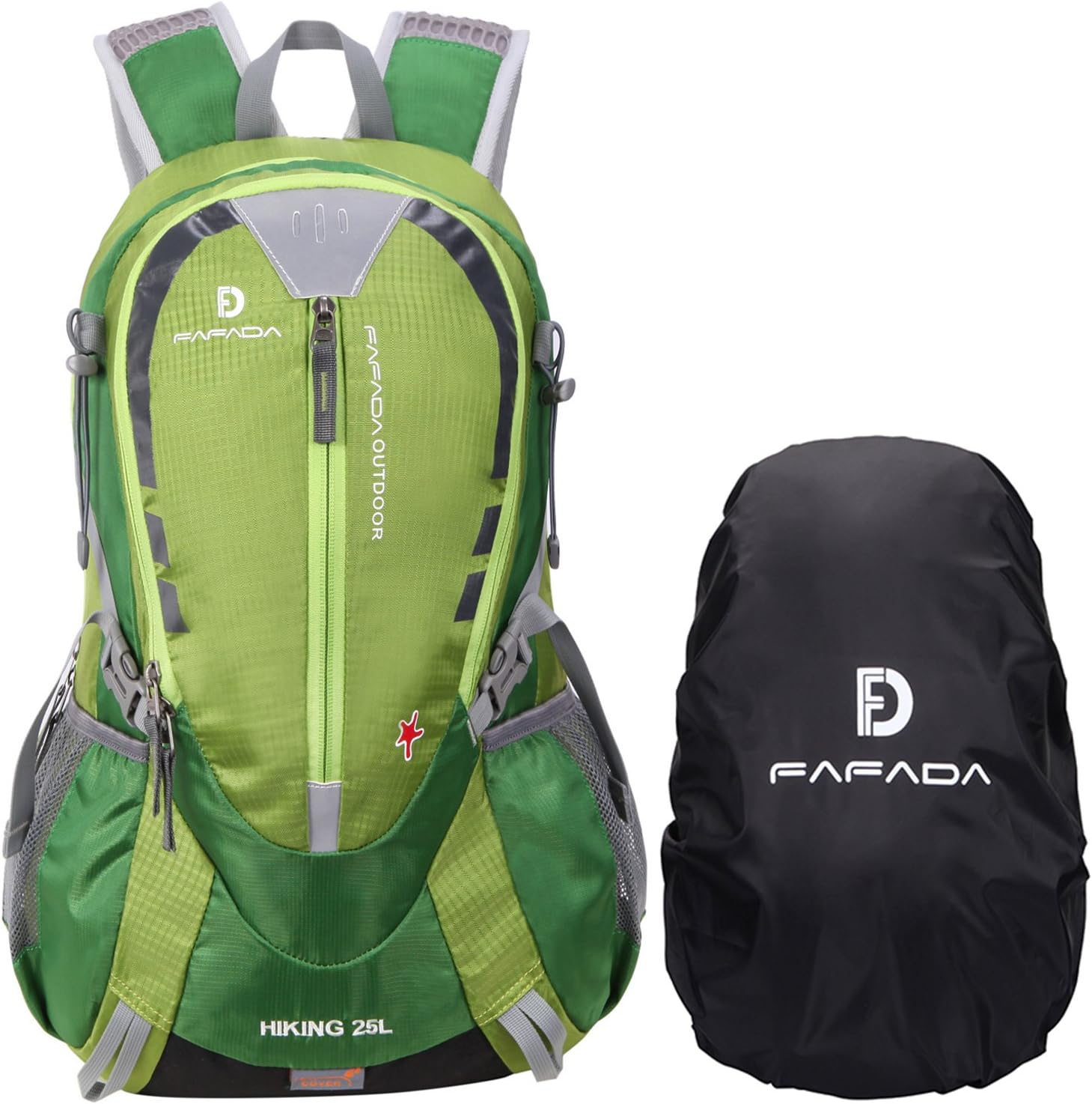 Fafada Rucksack Backpack Dayback with Rain Cover Hiking Travel Camping Bag Pack for Men Women Waterproof Nylon 25L Green